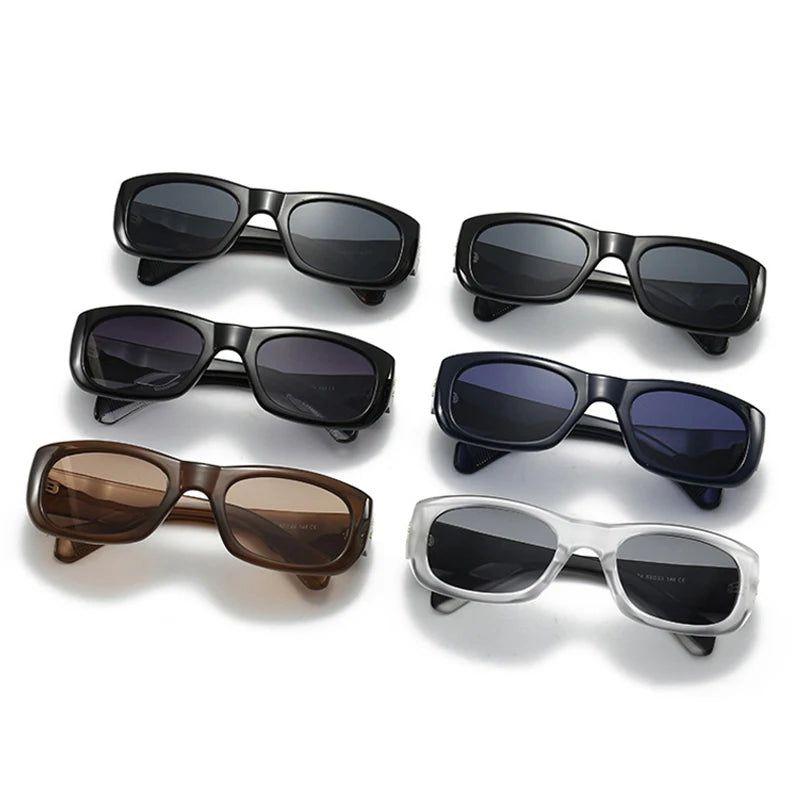 Throwback Riveted Punk Eyewear with UV400 Protection - Vintage Rectangle Shades - Lucid Fantasy 