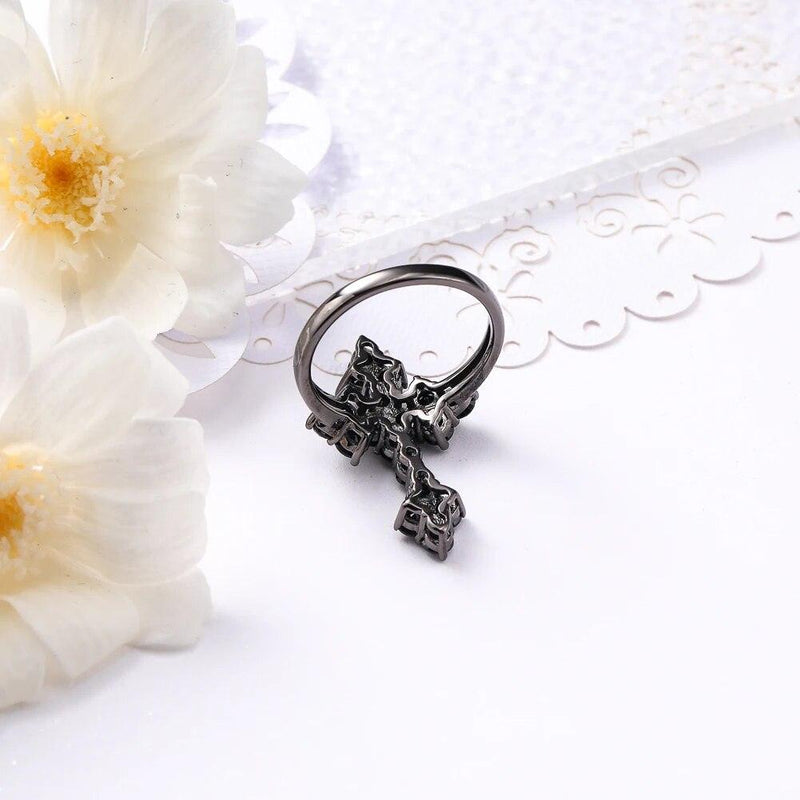 Timeless Vintage 925 Sterling Silver Cross Ring Set with 2.4 Carats of Authentic Black Spinel Stones - Lucid Fantasy 