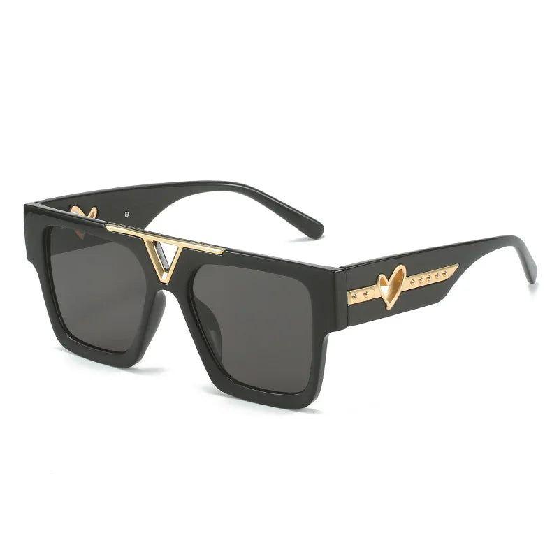 Trendy Flat Top Square Sunglasses with Metal Heart Accents and UV400 Protection - Lucid Fantasy 