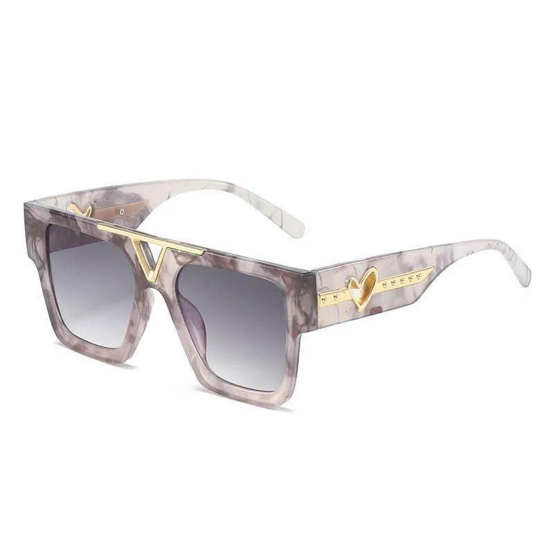 Trendy Flat Top Square Sunglasses with Metal Heart Accents and UV400 Protection - Lucid Fantasy 