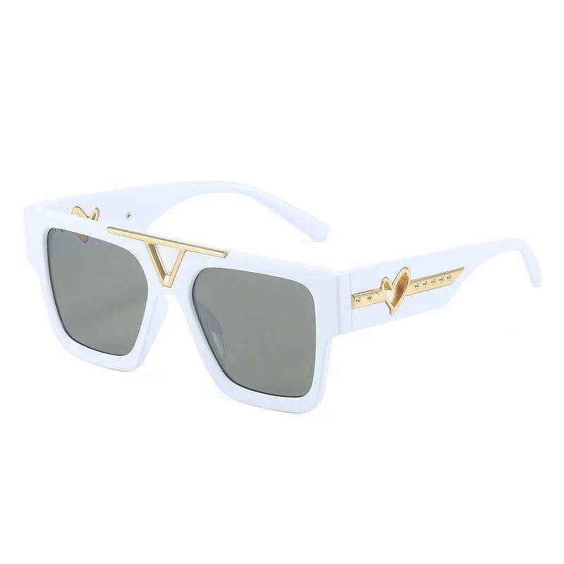 Trendy Flat Top Square Sunglasses with Metal Heart Accents and UV400 Protection - Lucid Fantasy 