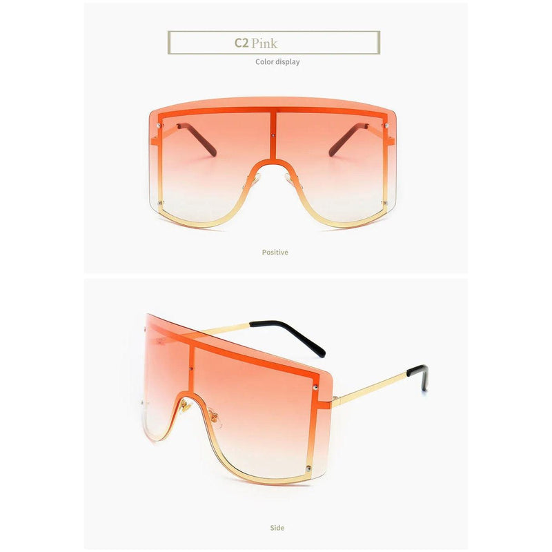 Trendy Oversized Gradient Sunglasses with Eye-Catching Red Accents – Luxury Metal Shades - Lucid Fantasy 