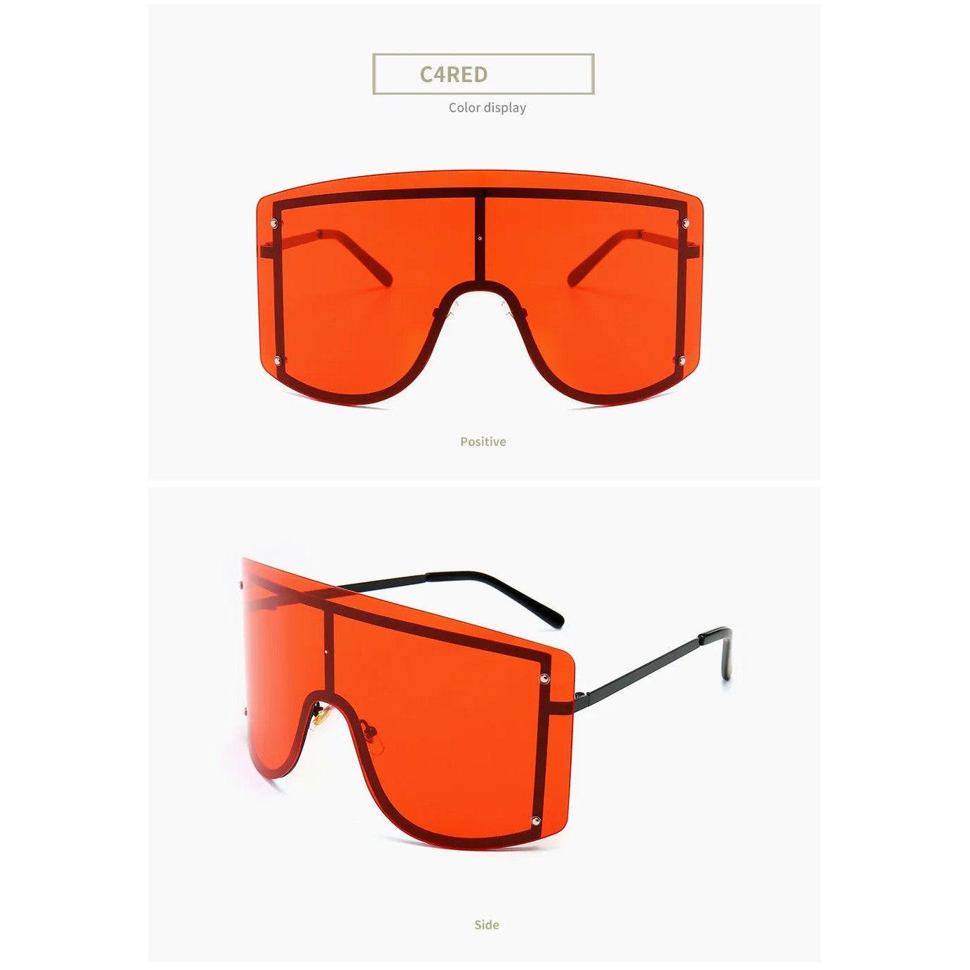 Trendy Oversized Gradient Sunglasses with Eye-Catching Red Accents – Luxury Metal Shades - Lucid Fantasy 