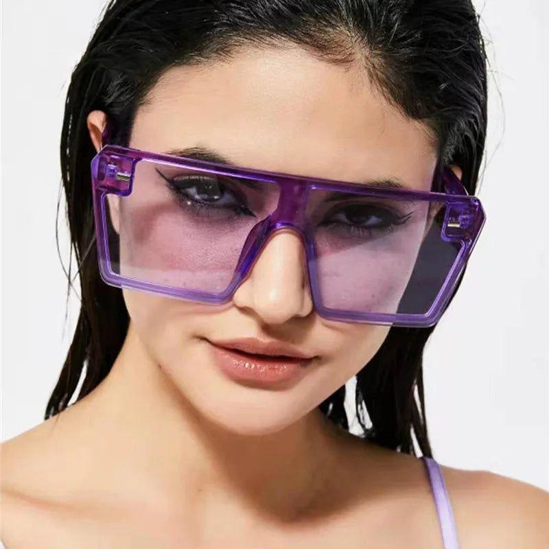 Trendy Oversized Square Gradient Sunglasses with Flat Top Design - Lucid Fantasy 