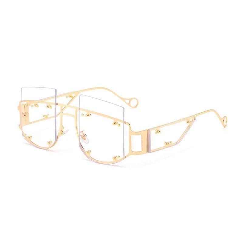 Trendy Oversized Square Sunglasses with Alloy Rivets - UV400 Protection - Lucid Fantasy 