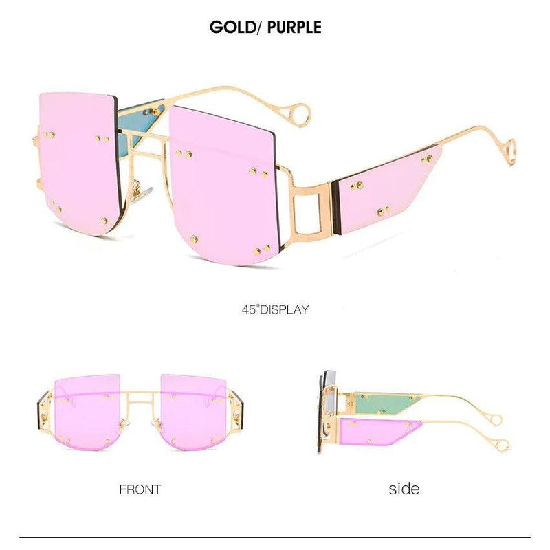 Trendy Oversized Square Sunglasses with Alloy Rivets - UV400 Protection - Lucid Fantasy 