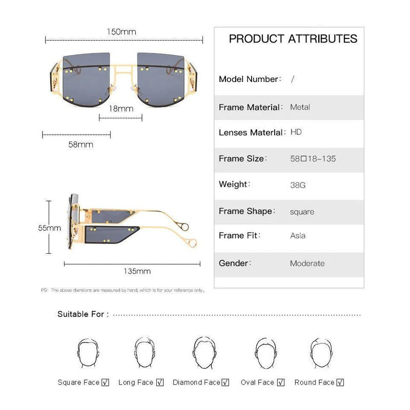 Trendy Oversized Square Sunglasses with Alloy Rivets - UV400 Protection - Lucid Fantasy 