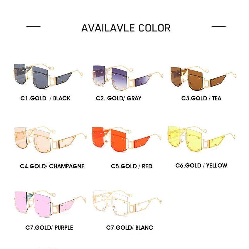 Trendy Oversized Square Sunglasses with Alloy Rivets - UV400 Protection - Lucid Fantasy 