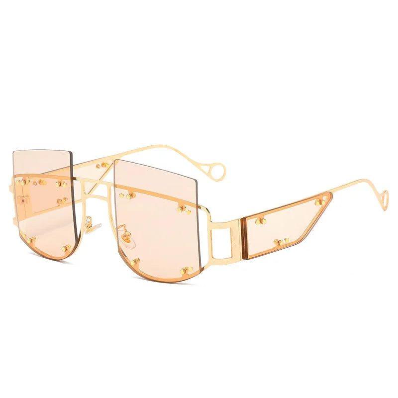 Trendy Oversized Square Sunglasses with Alloy Rivets - UV400 Protection - Lucid Fantasy 