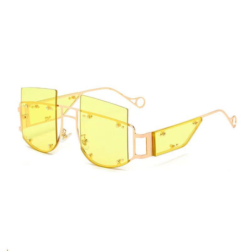 Trendy Oversized Square Sunglasses with Alloy Rivets - UV400 Protection - Lucid Fantasy 