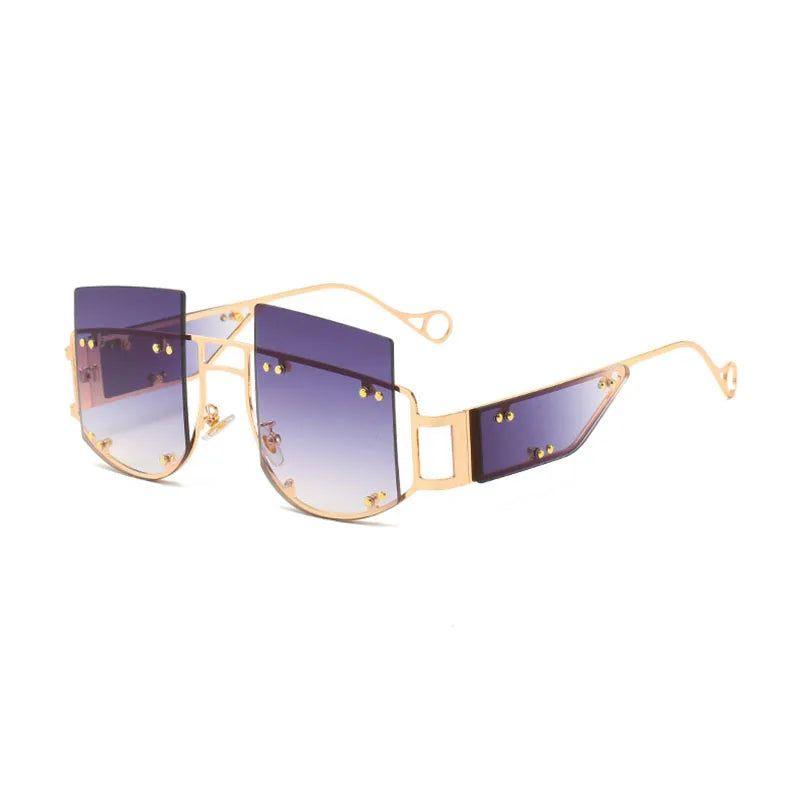 Trendy Oversized Square Sunglasses with Alloy Rivets - UV400 Protection - Lucid Fantasy 