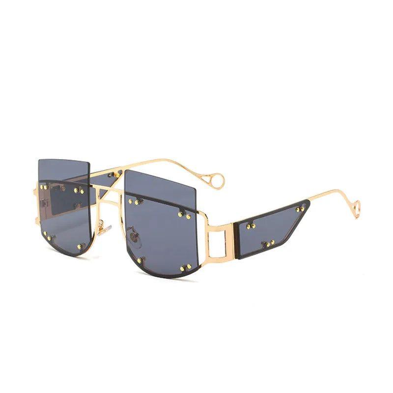 Trendy Oversized Square Sunglasses with Alloy Rivets - UV400 Protection - Lucid Fantasy 