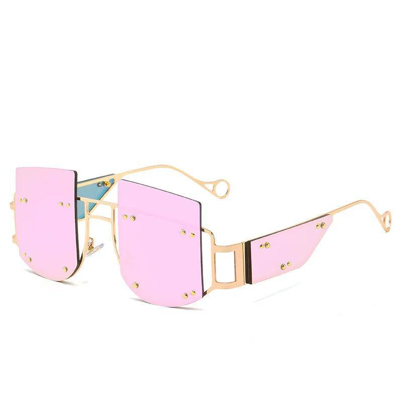 Trendy Oversized Square Sunglasses with Alloy Rivets - UV400 Protection - Lucid Fantasy 