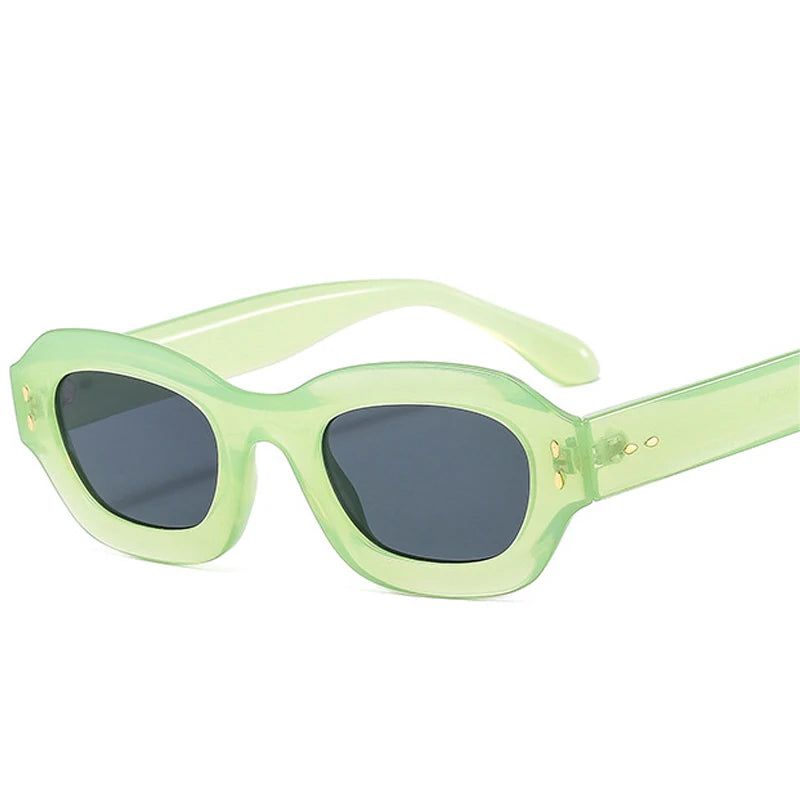 Trendy Retro Polygon Rectangle Sunglasses with Rivet Accents - UV400 Protection - Lucid Fantasy 