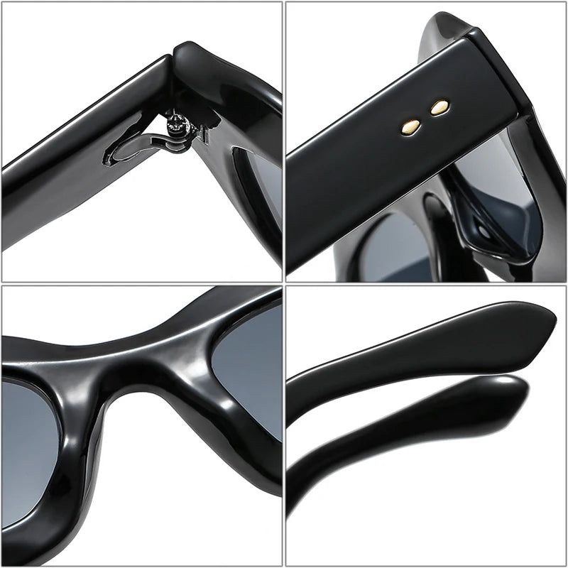 Trendy Retro Polygon Rectangle Sunglasses with Rivet Accents - UV400 Protection - Lucid Fantasy 