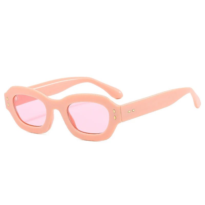 Trendy Retro Polygon Rectangle Sunglasses with Rivet Accents - UV400 Protection - Lucid Fantasy 