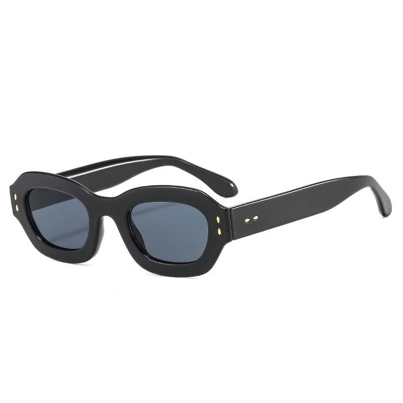 Trendy Retro Polygon Rectangle Sunglasses with Rivet Accents - UV400 Protection - Lucid Fantasy 