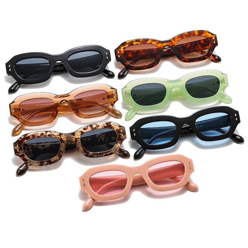 Trendy Retro Polygon Rectangle Sunglasses with Rivet Accents - UV400 Protection - Lucid Fantasy 