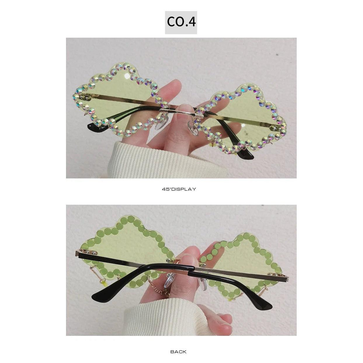 Trendy Rhinestone-Embellished Rimless Sunglasses with Cloud Tassel Design - Lucid Fantasy 