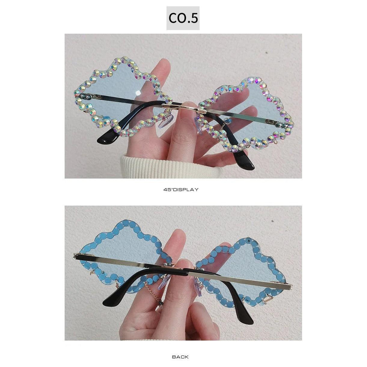 Trendy Rhinestone-Embellished Rimless Sunglasses with Cloud Tassel Design - Lucid Fantasy 