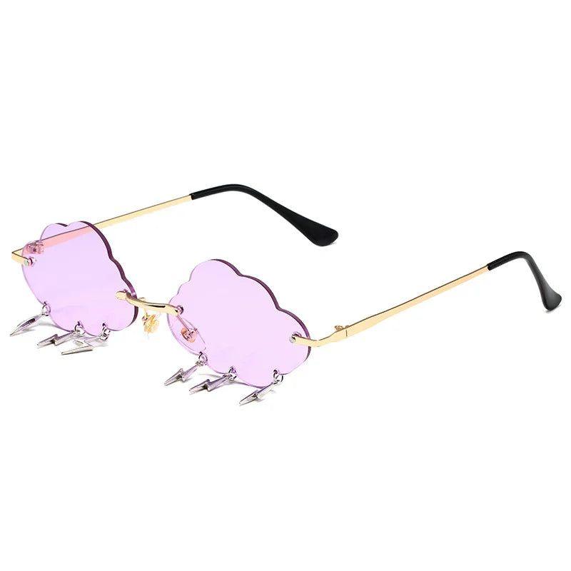 Trendy Rimless Sunglasses with Cloud and Lightning Tassel Design - UV400 Protection in Candy Colors - Lucid Fantasy 