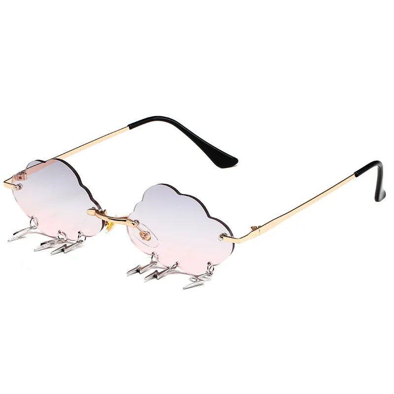 Trendy Rimless Sunglasses with Cloud and Lightning Tassel Design - UV400 Protection in Candy Colors - Lucid Fantasy 