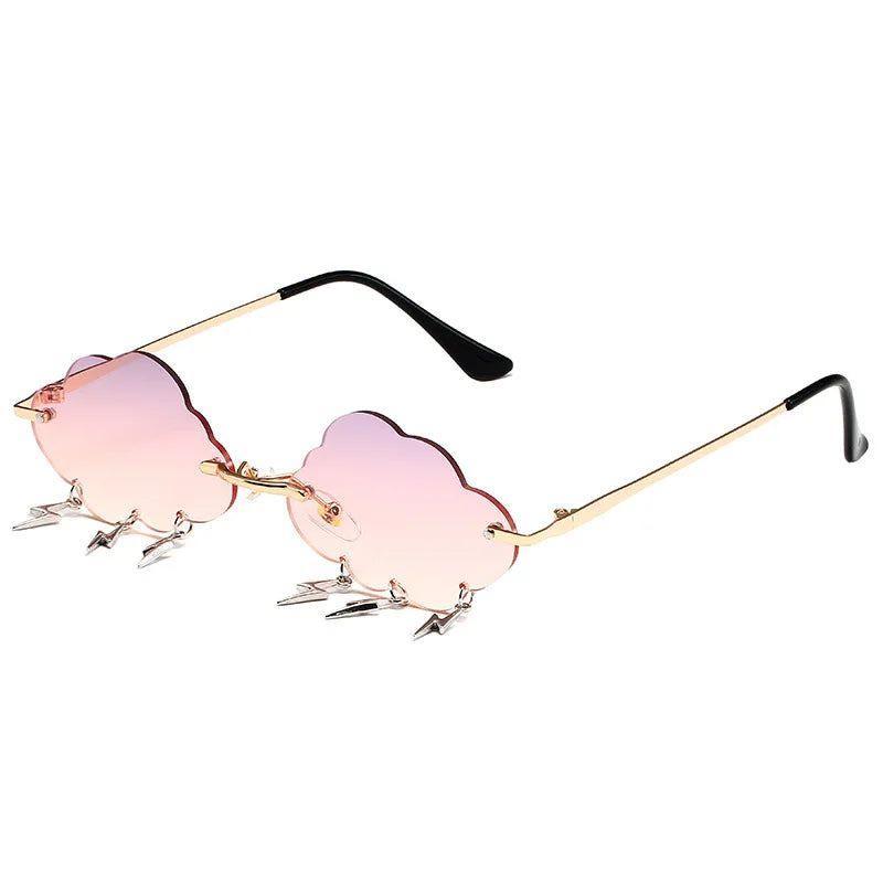 Trendy Rimless Sunglasses with Cloud and Lightning Tassel Design - UV400 Protection in Candy Colors - Lucid Fantasy 