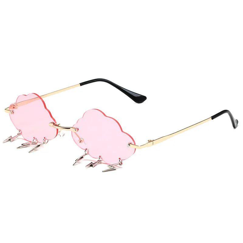 Trendy Rimless Sunglasses with Cloud and Lightning Tassel Design - UV400 Protection in Candy Colors - Lucid Fantasy 