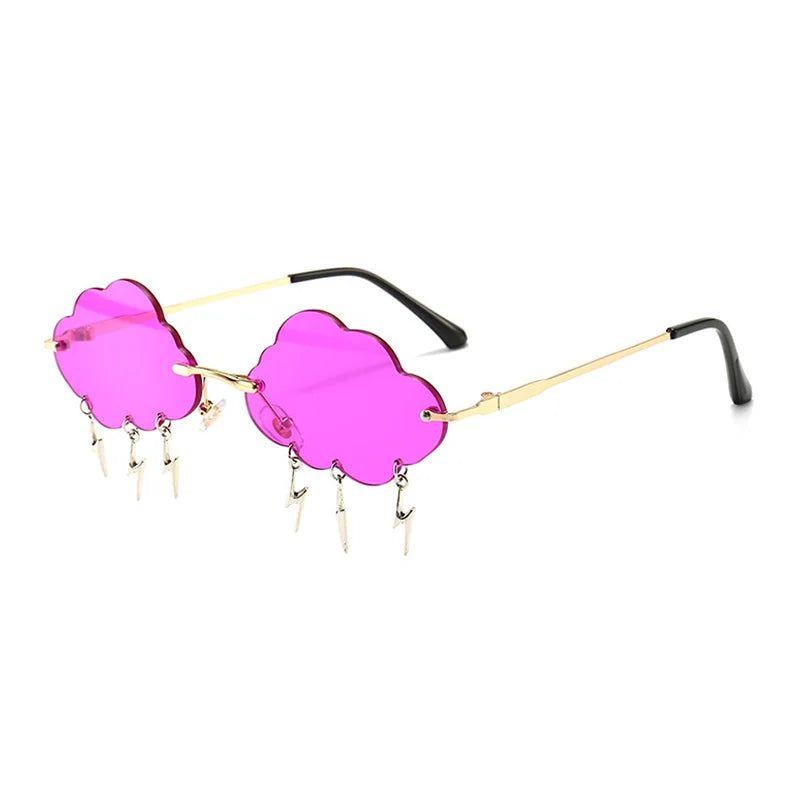 Trendy Rimless Sunglasses with Cloud and Lightning Tassel Design - UV400 Protection in Candy Colors - Lucid Fantasy 