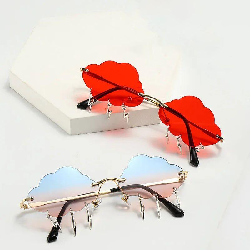 Trendy Rimless Sunglasses with Cloud and Lightning Tassel Design - UV400 Protection in Candy Colors - Lucid Fantasy 