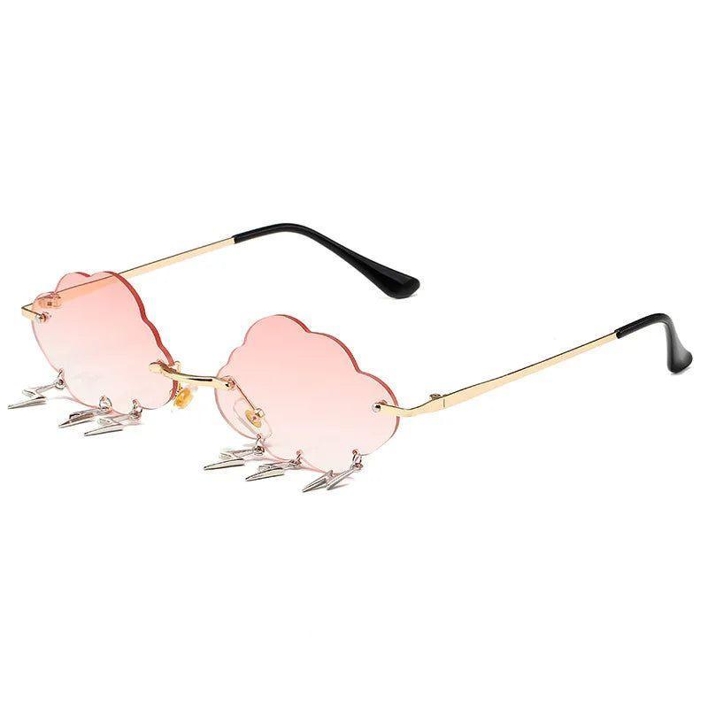 Trendy Rimless Sunglasses with Cloud and Lightning Tassel Design - UV400 Protection in Candy Colors - Lucid Fantasy 