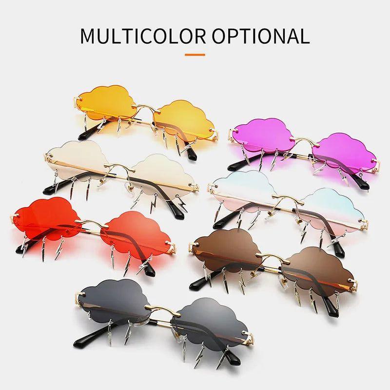 Trendy Rimless Sunglasses with Cloud and Lightning Tassel Design - UV400 Protection in Candy Colors - Lucid Fantasy 