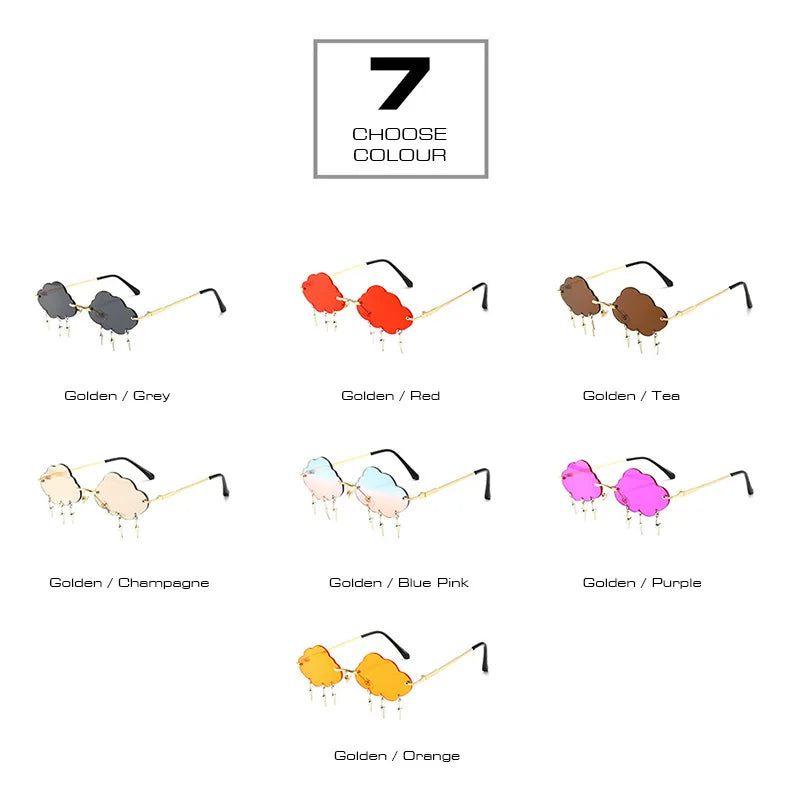 Trendy Rimless Sunglasses with Cloud and Lightning Tassel Design - UV400 Protection in Candy Colors - Lucid Fantasy 