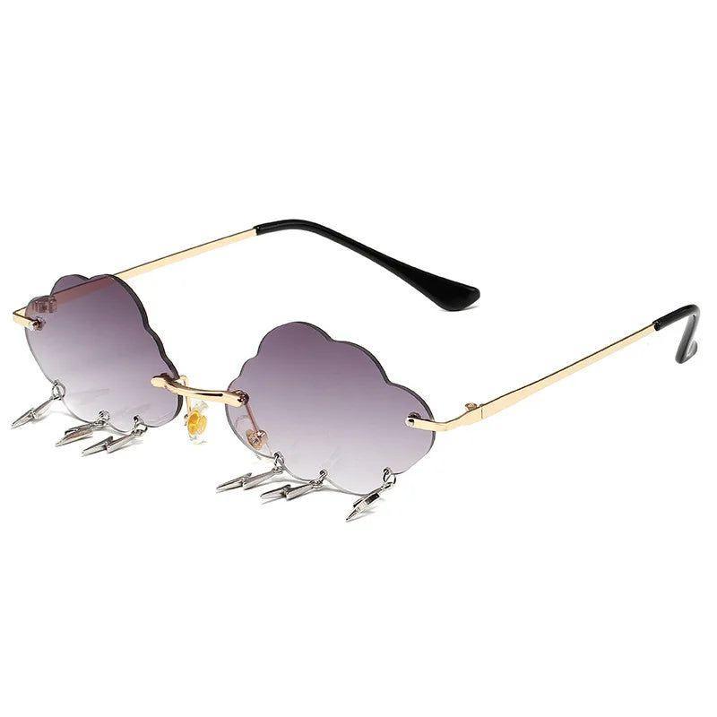 Trendy Rimless Sunglasses with Cloud and Lightning Tassel Design - UV400 Protection in Candy Colors - Lucid Fantasy 