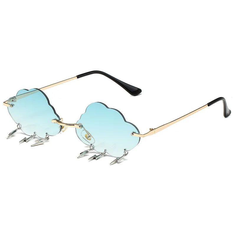 Trendy Rimless Sunglasses with Cloud and Lightning Tassel Design - UV400 Protection in Candy Colors - Lucid Fantasy 