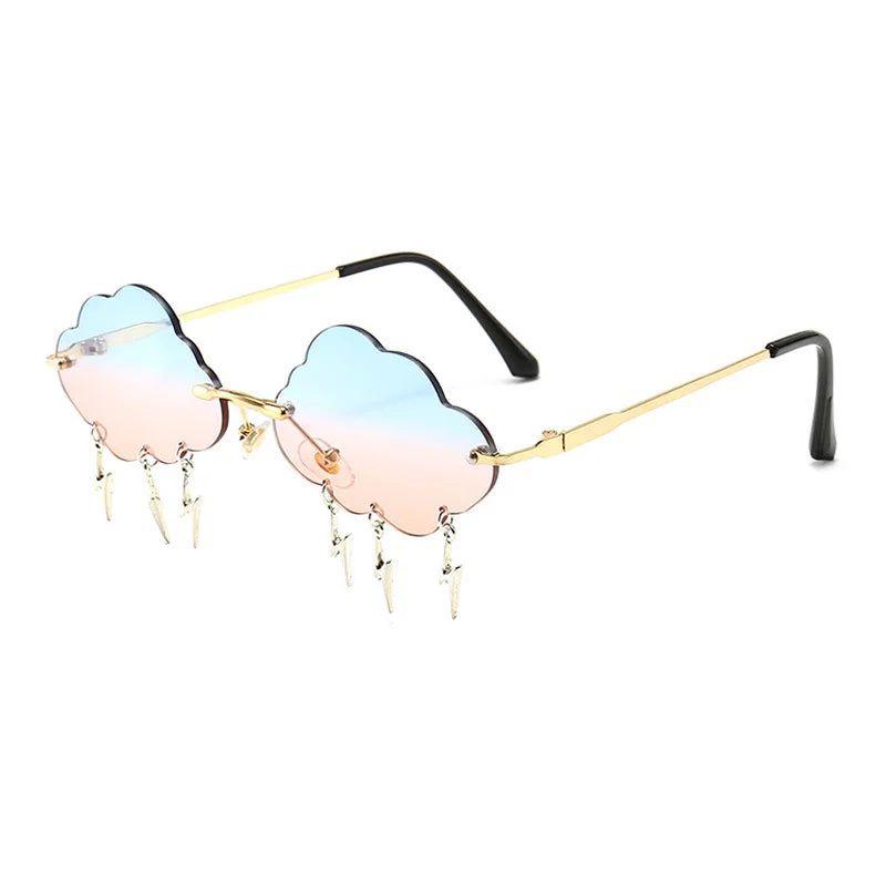 Trendy Rimless Sunglasses with Cloud and Lightning Tassel Design - UV400 Protection in Candy Colors - Lucid Fantasy 