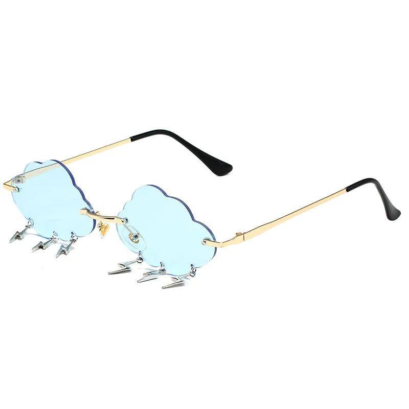 Trendy Rimless Sunglasses with Cloud and Lightning Tassel Design - UV400 Protection in Candy Colors - Lucid Fantasy 