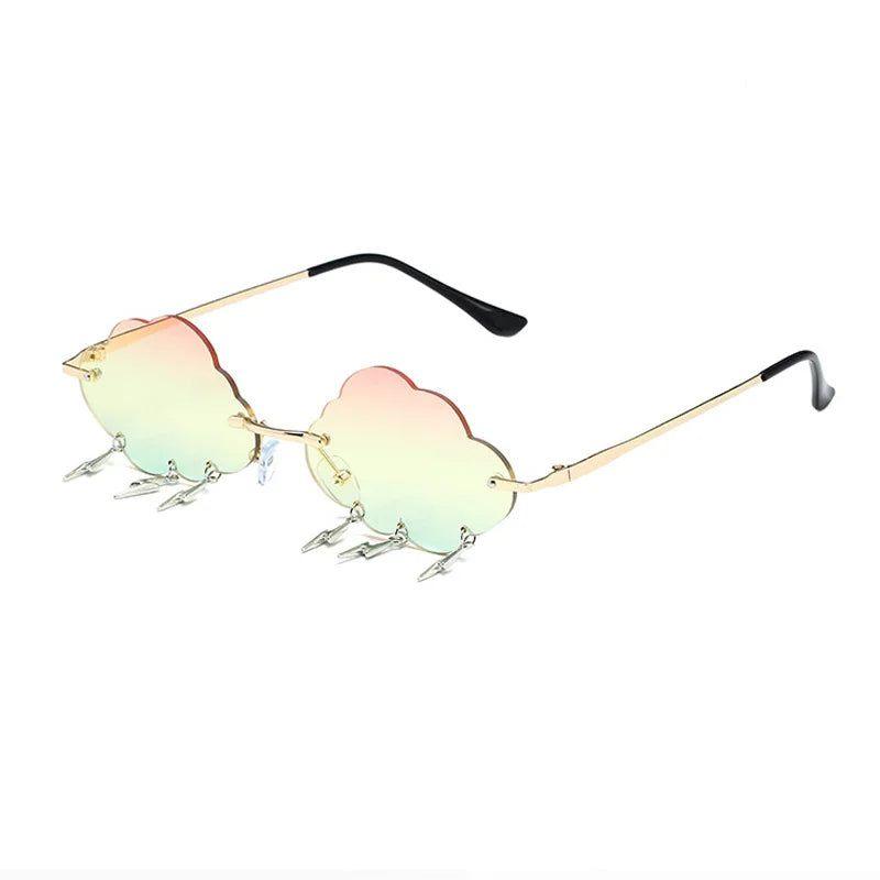 Trendy Rimless Sunglasses with Cloud and Lightning Tassel Design - UV400 Protection in Candy Colors - Lucid Fantasy 