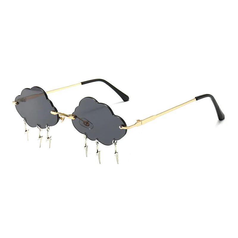 Trendy Rimless Sunglasses with Cloud and Lightning Tassel Design - UV400 Protection in Candy Colors - Lucid Fantasy 