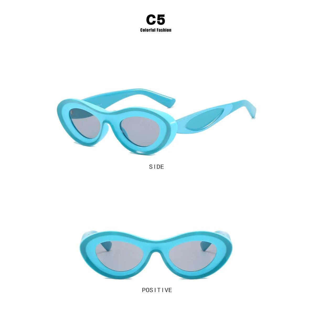 Vibrant Cat Eye Sport Sunglasses with UV400 Protection - Small Oval Chunky Frame - Lucid Fantasy 