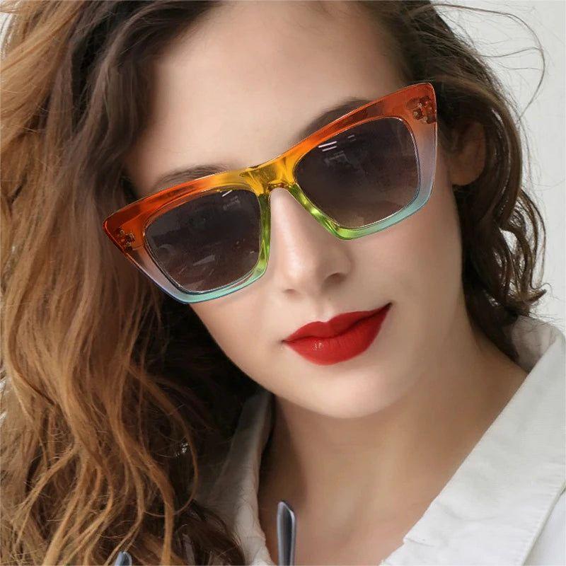 Vibrant Retro Cat Eye Sunglasses with Stylish Rivets and UV400 Protection - Lucid Fantasy 