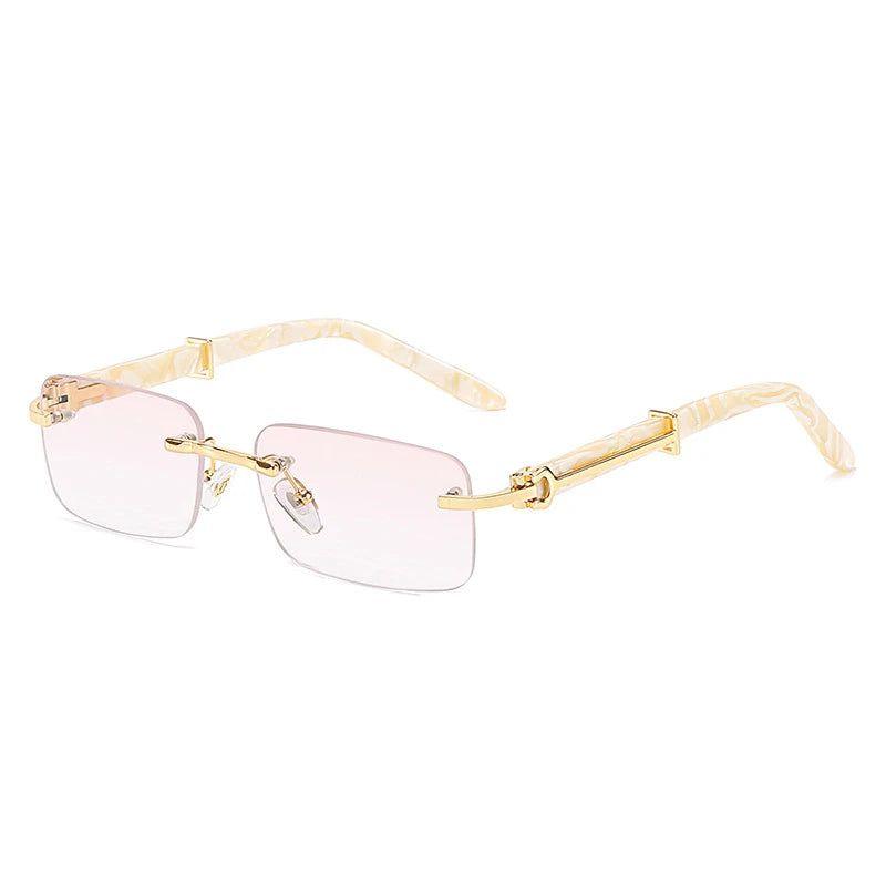 Vibrant Rimless Hip Hop Sunglasses in Pink, Blue, and Green – Fashion-Forward Square Shades - Lucid Fantasy 