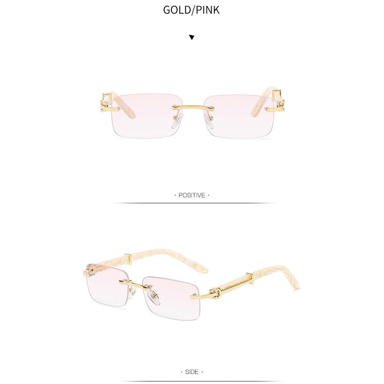 Vibrant Rimless Hip Hop Sunglasses in Pink, Blue, and Green – Fashion-Forward Square Shades - Lucid Fantasy 