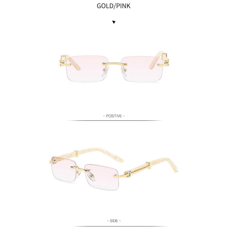 Vibrant Rimless Hip Hop Sunglasses in Pink, Blue, and Green – Fashion-Forward Square Shades - Lucid Fantasy 