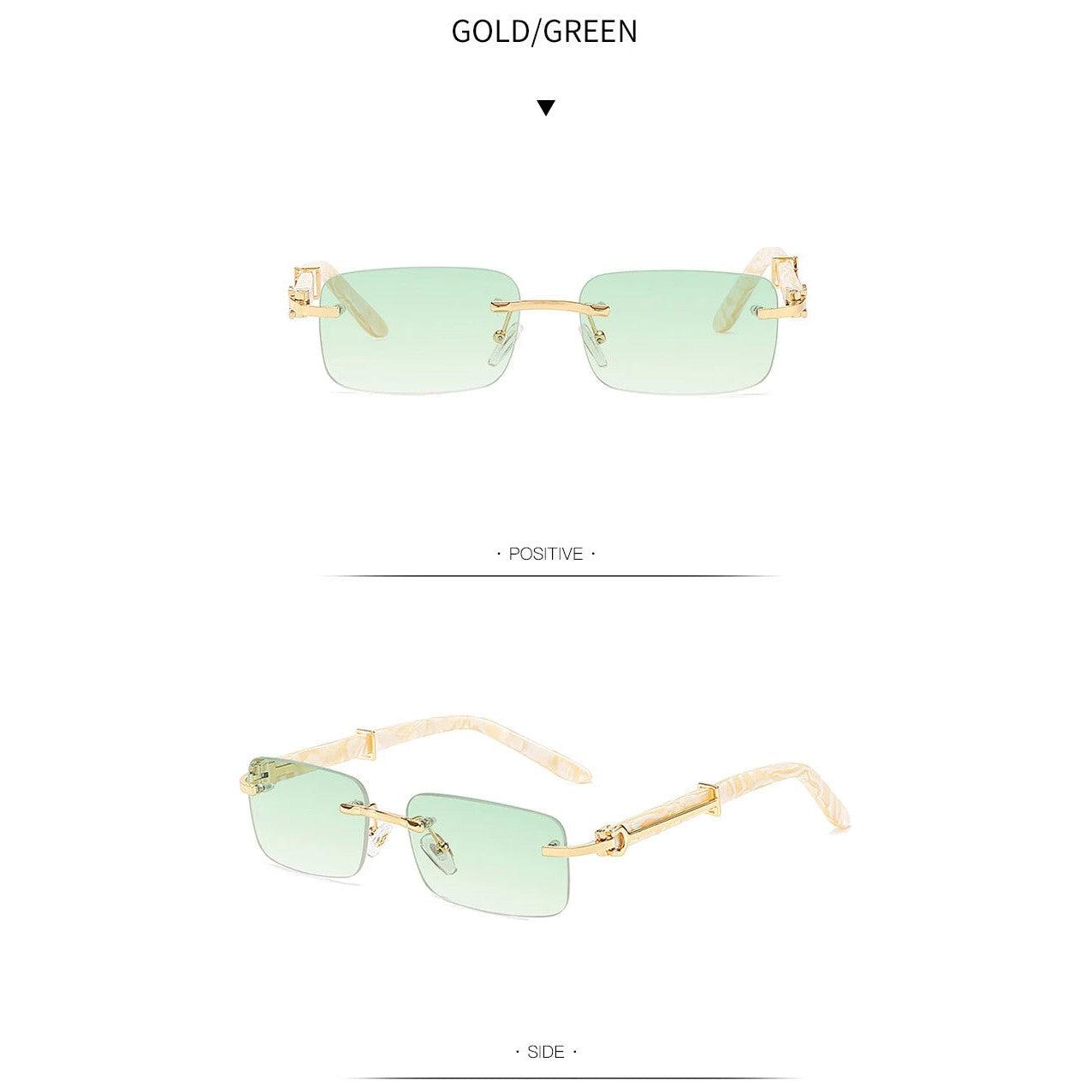 Vibrant Rimless Hip Hop Sunglasses in Pink, Blue, and Green – Fashion-Forward Square Shades - Lucid Fantasy 