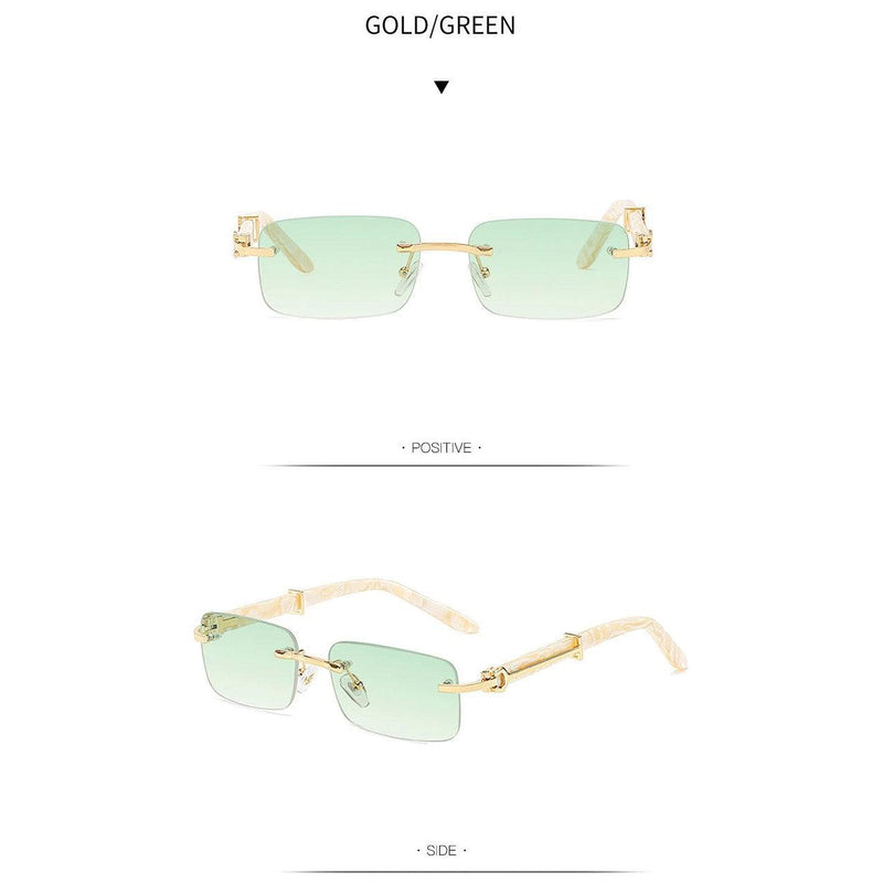 Vibrant Rimless Hip Hop Sunglasses in Pink, Blue, and Green – Fashion-Forward Square Shades - Lucid Fantasy 