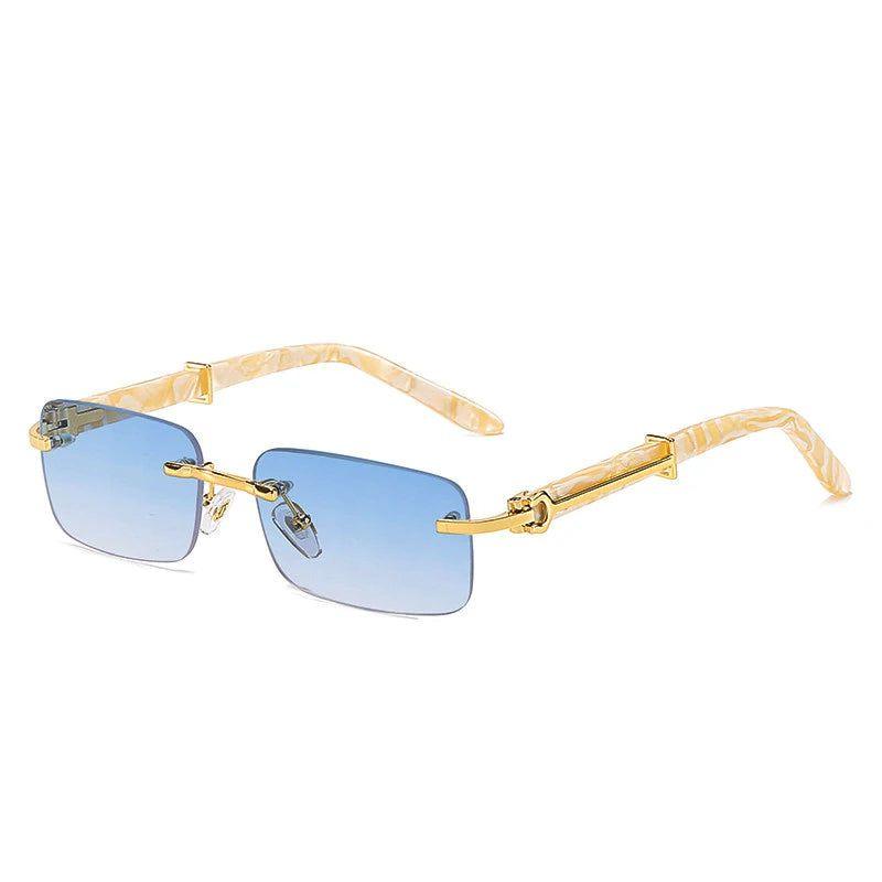 Vibrant Rimless Hip Hop Sunglasses in Pink, Blue, and Green – Fashion-Forward Square Shades - Lucid Fantasy 