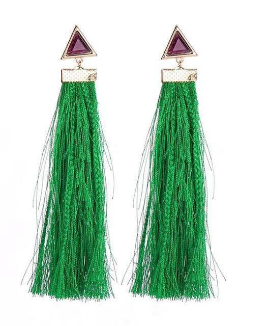 Vibrant Triangle Resin and Cotton Thread Tassel BOHO Earrings - Lucid Fantasy 