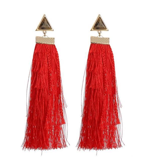 Vibrant Triangle Resin and Cotton Thread Tassel BOHO Earrings - Lucid Fantasy 