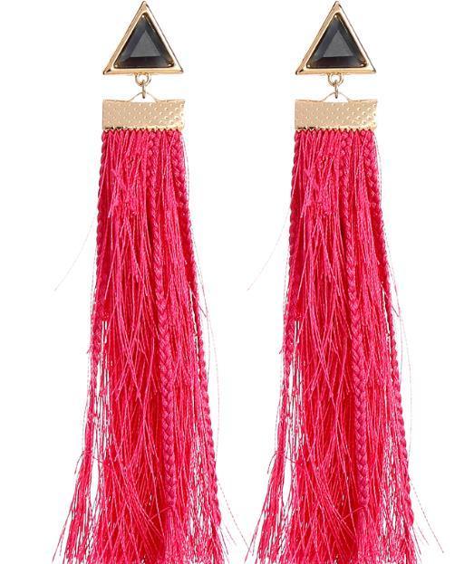 Vibrant Triangle Resin and Cotton Thread Tassel BOHO Earrings - Lucid Fantasy 